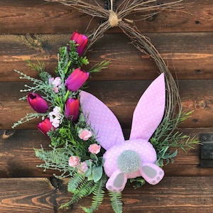 Bunny butt, Easter Wreath with Bunny, Birch Wreath for Front Door, Farmhouse Wreath, Easter Wreath Bunny, Pink pastel Easter rabbit