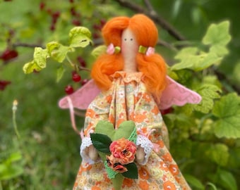 Tilda Doll Handmade doll Small doll Hanging decoration Angel with a heart Soft angel Textile Fairy Red doll Gift for sister mother friend
