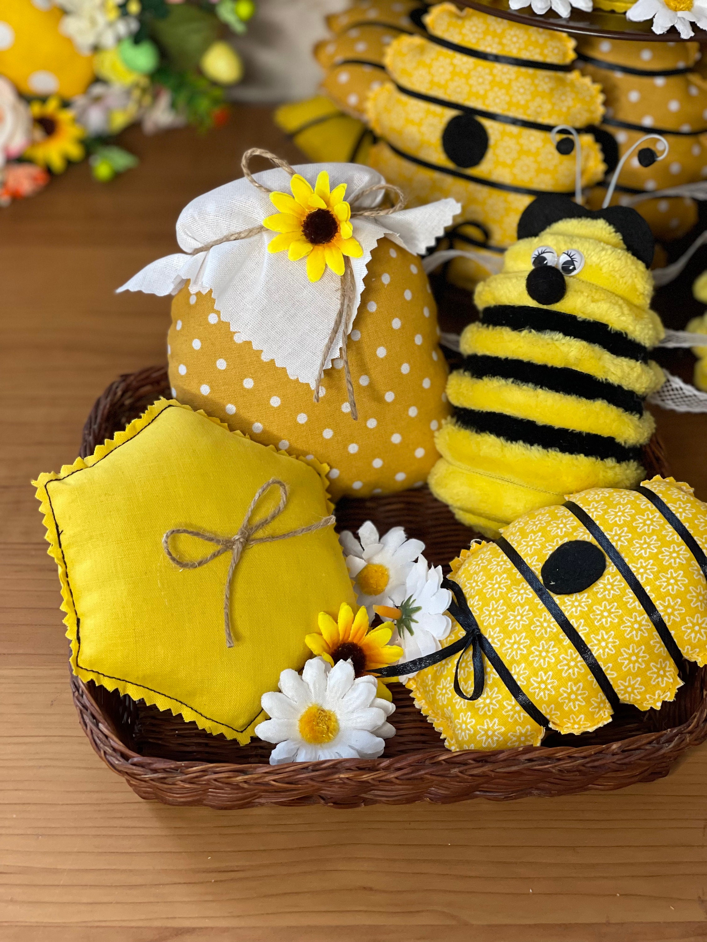 Honey Bee Decor for Kitchen Honey Comb Decor Bee Hive Fabric Honey Jar Bee  Decor for Home Summer Tiered Tray Yellow Decor Bee Tiered Tray 