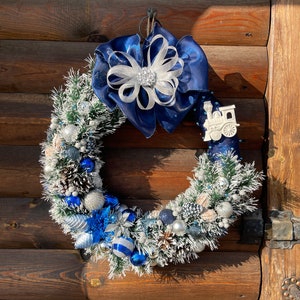 Hanukkah wreath Dark blue and silver wreath Christmas wreath Elegant Christmas wreath Home decor Gift front door wreath image 9