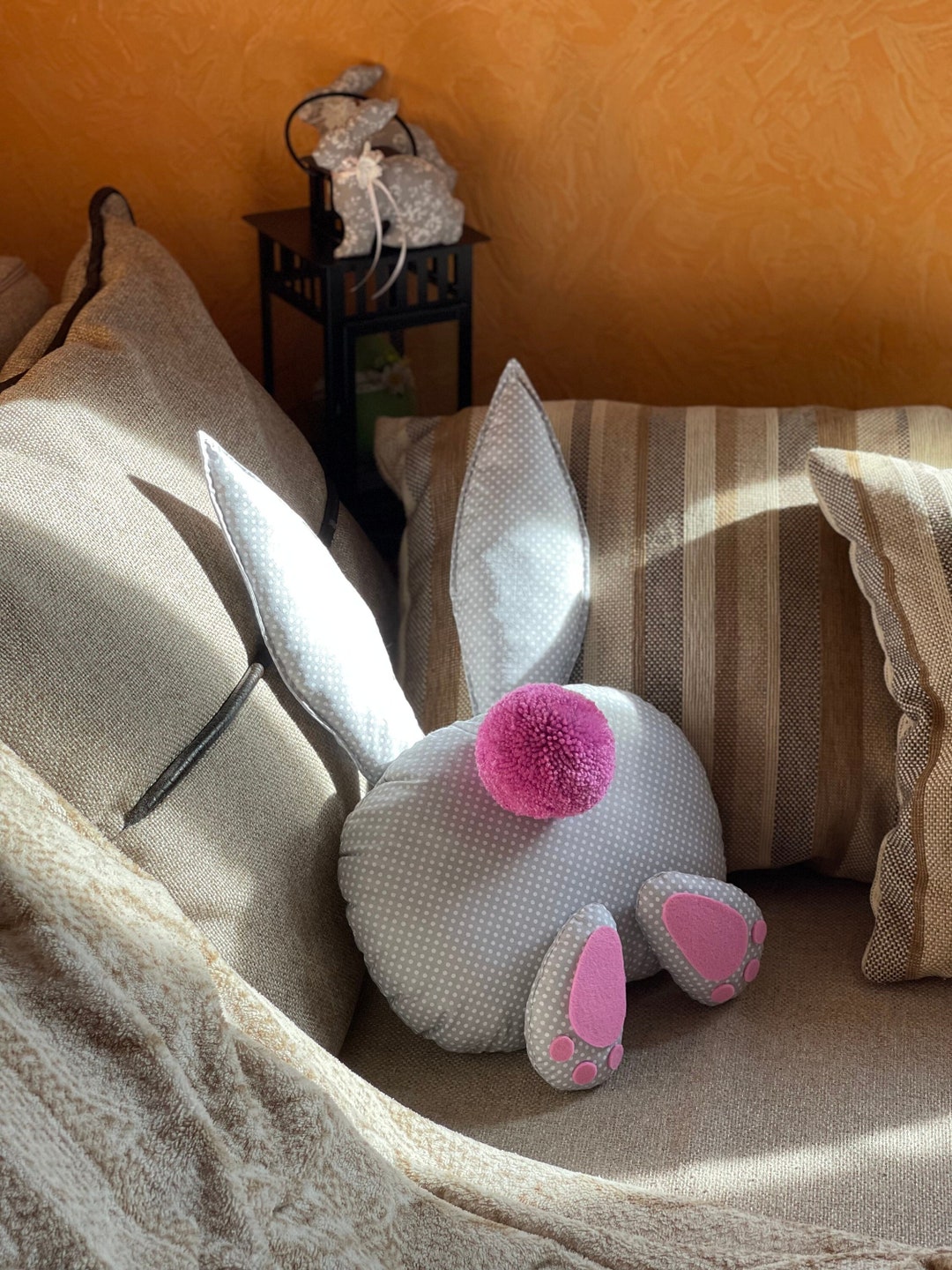 Bunny Butt Easter Decorative Pillow Rabbit Pillow Easter Decor Gray ...