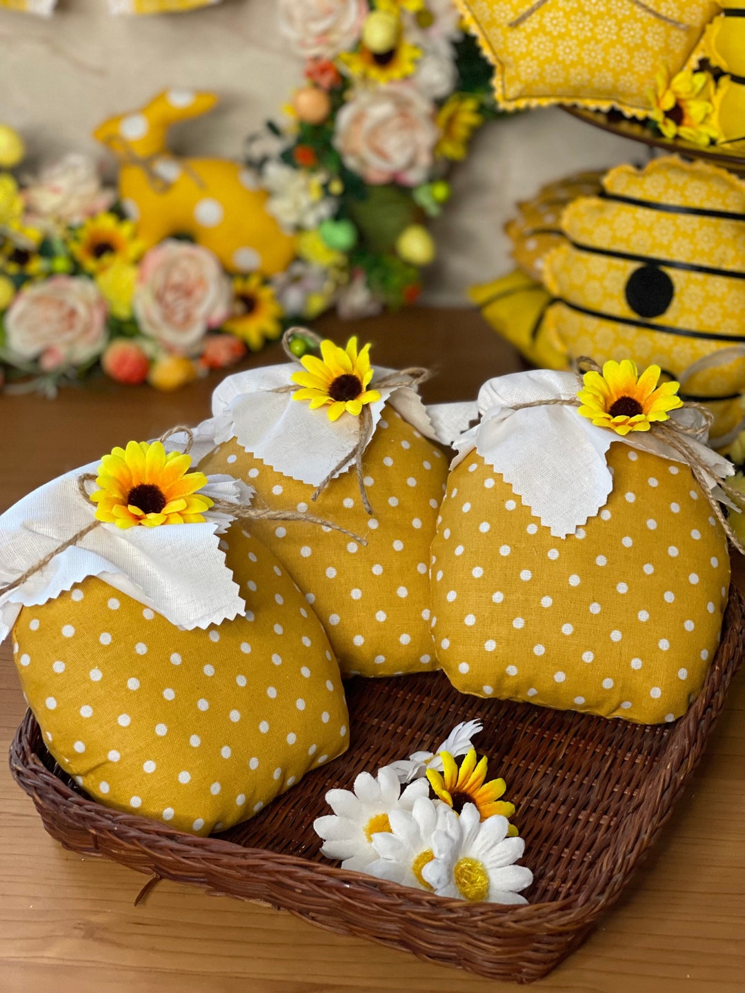 Fabric Honey Jar Honey Jar Decor for Kitchen Honey Comb Decor Honey Jar