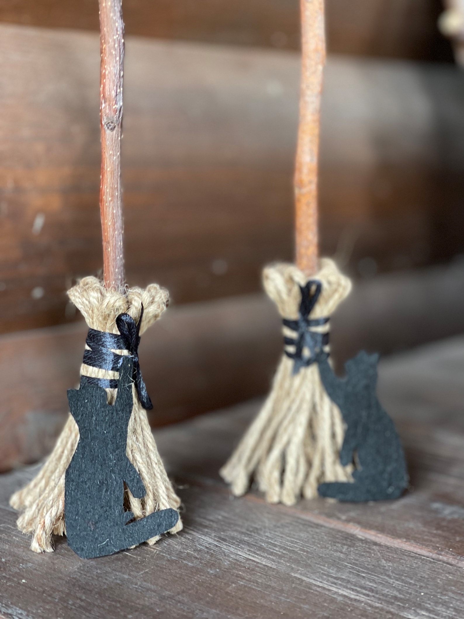 Witch Broom Halloween Tiered Tray Decor Broom With Black Cat Mini ...