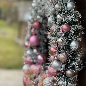 Christmas wreath Holiday wreath Pink with silver wreath Pink Christmas wreath Elegant Christmas gift Winter wreath Traditional Christmas image 5