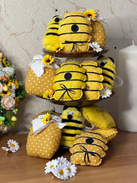 Honey Bee Decor for Kitchen Honey Comb Decor Bee Hive Fabric Honey Jar Bee  Decor for Home Summer Tiered Tray Yellow Decor Bee Tiered Tray 