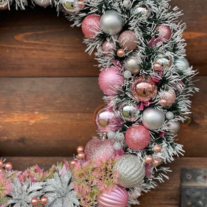 Christmas wreath Holiday wreath Pink with silver wreath Pink Christmas wreath Elegant Christmas gift Winter wreath Traditional Christmas image 7