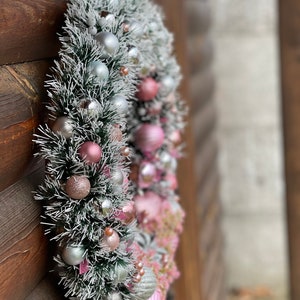 Christmas wreath Holiday wreath Pink with silver wreath Pink Christmas wreath Elegant Christmas gift Winter wreath Traditional Christmas image 4