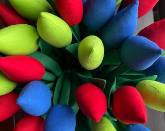Tulips blue red green Fabric tulips Bridesmaidgift Spring flower Wedding bouquet Wedding flowers Mother's Daygift Self-Gift Create bouquet