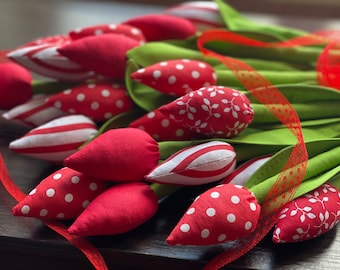 Tulips Red tulips Fabric flowers Fabric tulips Flowers spring Cotton flowers Mother's Day gift Easter decor Wedding bouquet Charm spring