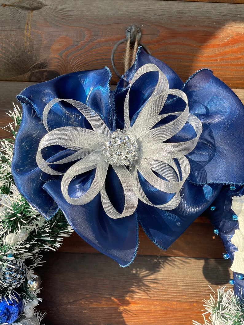 Hanukkah wreath Dark blue and silver wreath Christmas wreath Elegant Christmas wreath Home decor Gift front door wreath image 4