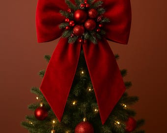 Christmas bow Holiday décor Christmas bow red velvet Red velvet bow Christmas tree decor Wreath decor Door wreath Handmade holiday decor