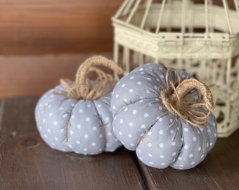 Pumpkin decor Gray pumpkin Pumpkin set 2 Fabric pumpkin Halloween autumn decor Thanksgiving decor Mantel decor Table decoration Bowl filler
