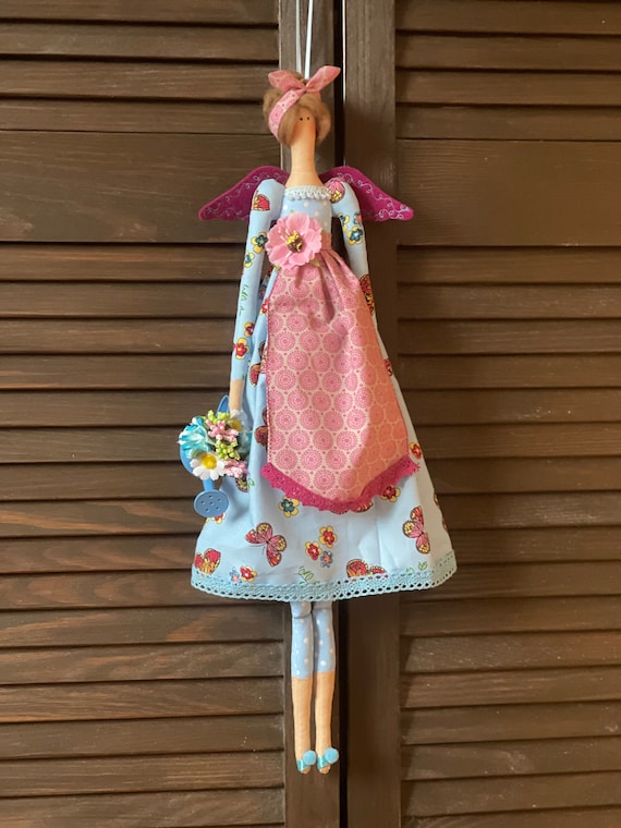Tilda Doll Blue doll Self-gifting Handmade doll Great gift Truly unique gift Made cotton 19.7 inch-50 cm Angel doll Home decor Country doll