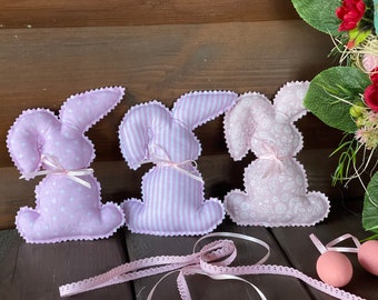Décorations de Pâques lapin rose, lapin de Pâques, tissu style ferme, lapins primitifs, panier de Pâques, tissu lapin de Pâques, cadeaux de Pâques