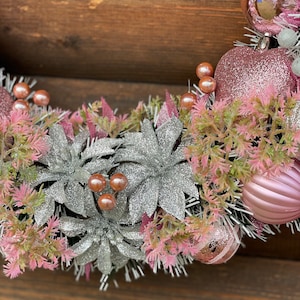 Christmas wreath Holiday wreath Pink with silver wreath Pink Christmas wreath Elegant Christmas gift Winter wreath Traditional Christmas image 8