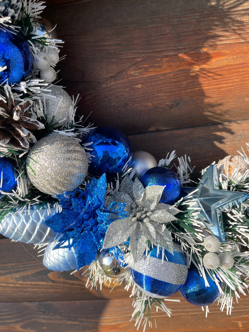 Hanukkah wreath Dark blue and silver wreath Christmas wreath Elegant Christmas wreath Home decor Gift front door wreath image 7
