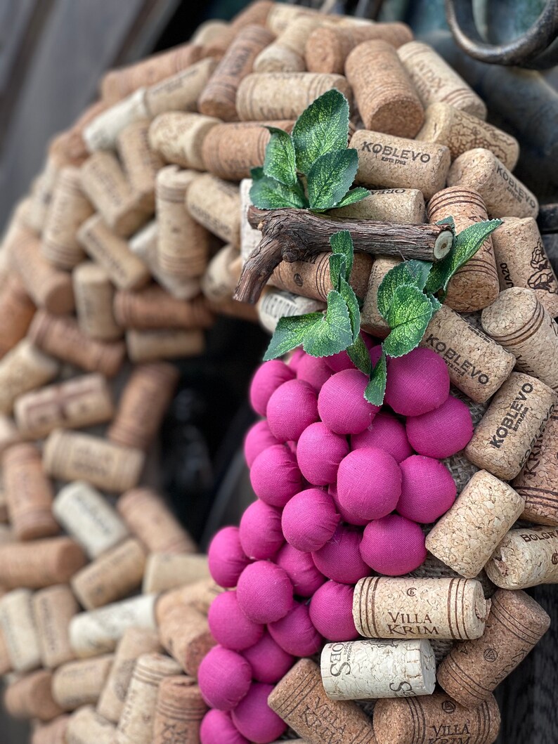 Cork Wreath Wine Cork Wreath With Grapes Eco Wreath Rustic Etsy