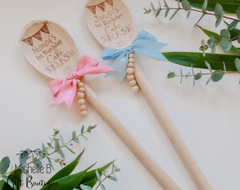 Personalised Engraved Wooden Cake Smash Spoon Babies 1st Birthday