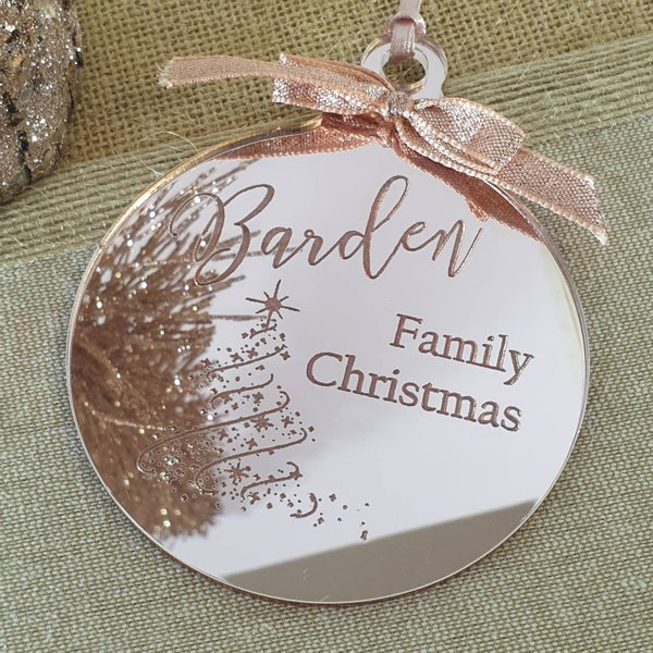 Personalised Engraved Christmas Bauble Rose Gold Tree Decoration Gift Xmas Family Christmas Babys First Christmas