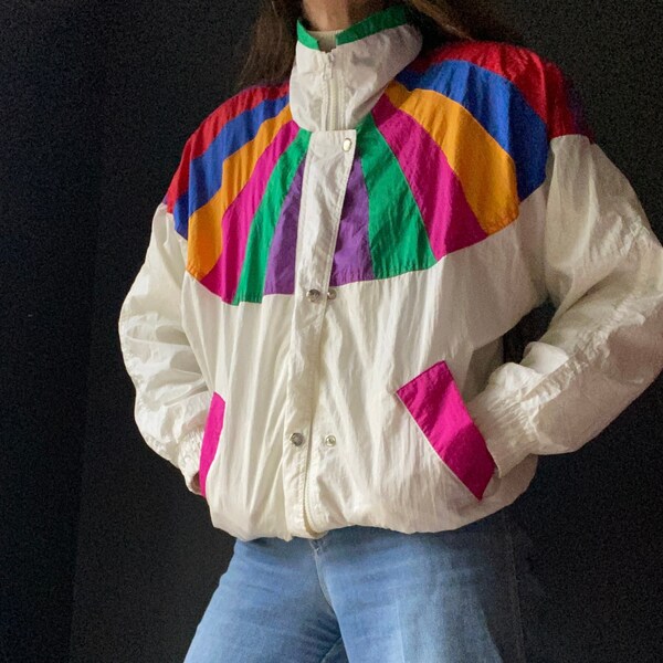 Vintage eighties shell rainbow sporty jacket