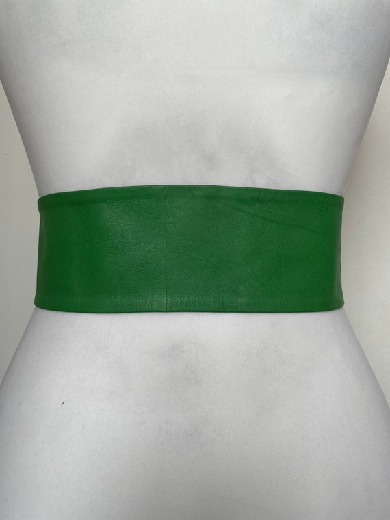 Vintage bright green Jaeger leather belt / sash /… - image 5