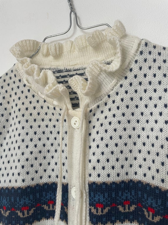 Vintage 1970s cream acrylic knit cardigan / child… - image 3