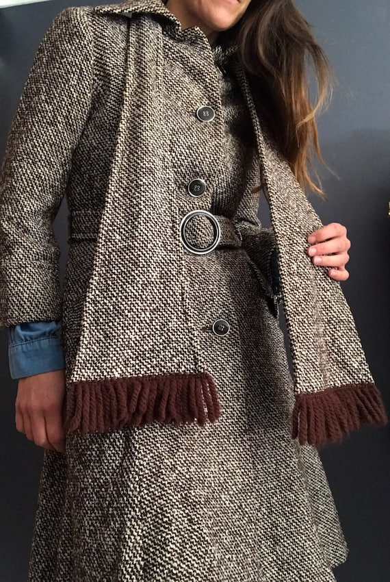 Seventies tweed wool belted coat