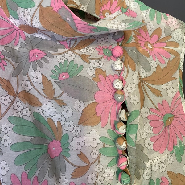 Vintage cotton sixties floral button front mini dress