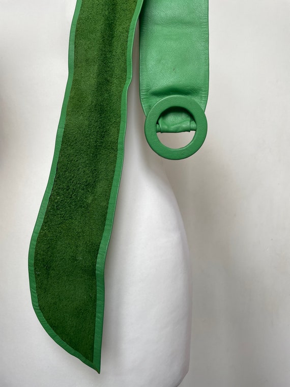 Vintage bright green Jaeger leather belt / sash /… - image 9