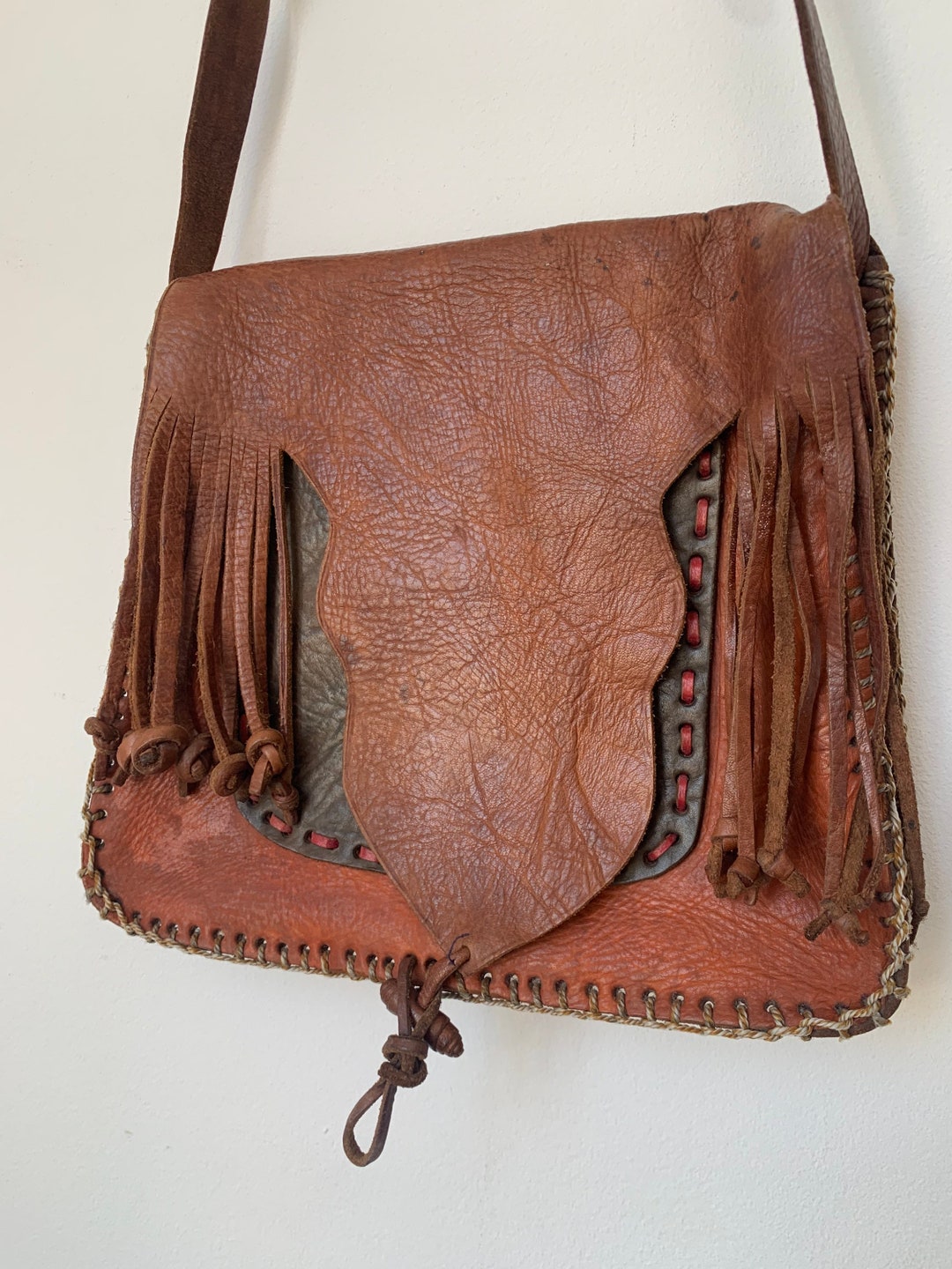 Vintage Brown Leather Messenger Style Shoulder Handbag / Etsy