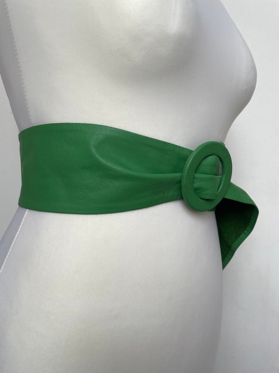 Vintage bright green Jaeger leather belt / sash /… - image 3