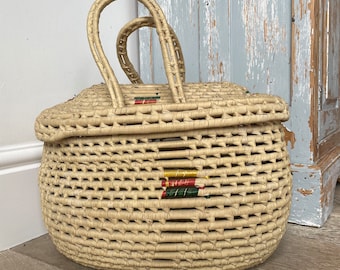 sac panier en paille vintage / panier de rangement / cabas