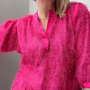 Vintage bright pink party dress / fluffy / soft / tinsel / festival dress / costume image 1