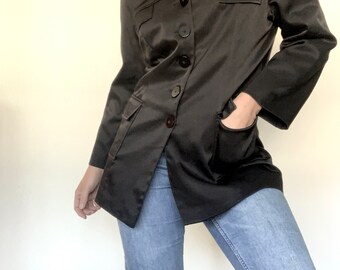 Vintage Jeffrey Rogers black sateen style jacket / single breasted / 1970s / size 12