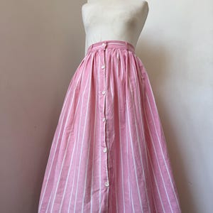 Vintage 1990s H&M Hennes pink white stripe cotton skirt / button front