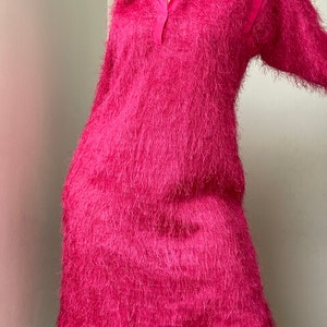 Vintage bright pink party dress / fluffy / soft / tinsel / festival dress / costume image 3