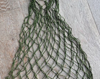 Vintage string market bag / veg bag / leather straps