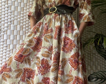 vintage cotton tropical safari printed sun shirt dress