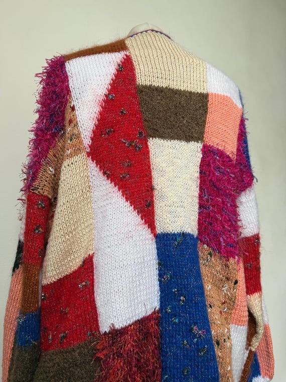 Vintage Patchwork Hand Knitted Sweater Jumper Mul… - image 5