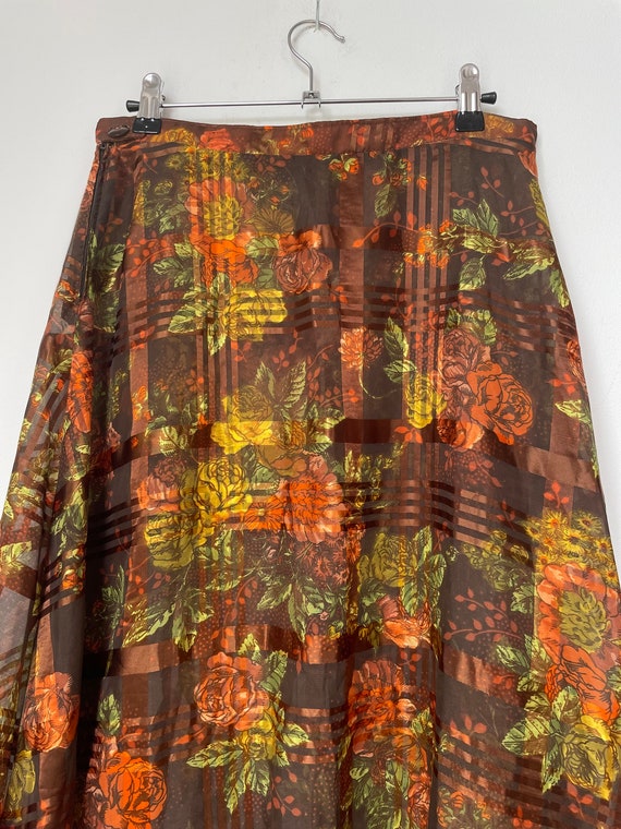 Vintage semi sheer check and floral maxi skirt / … - image 8