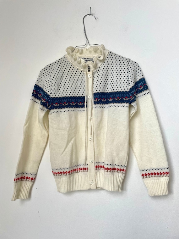 Vintage 1970s cream acrylic knit cardigan / child… - image 1