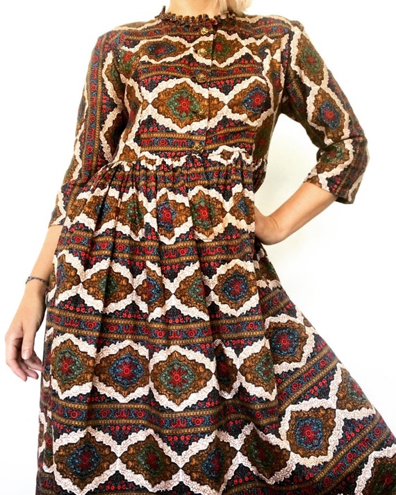 Vintage 60s boho cotton shirt waist dress