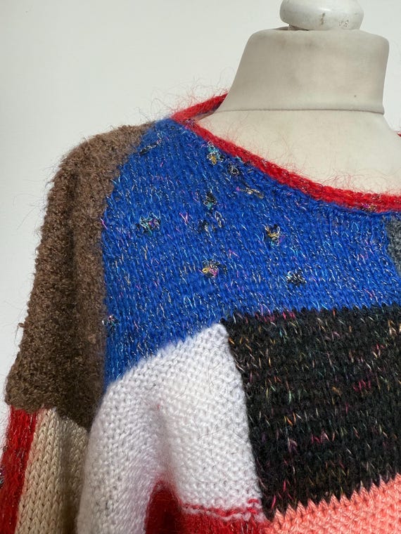 Vintage Patchwork Hand Knitted Sweater Jumper Mul… - image 3