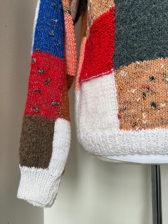 Vintage Patchwork Hand Knitted Sweater Jumper Mul… - image 4