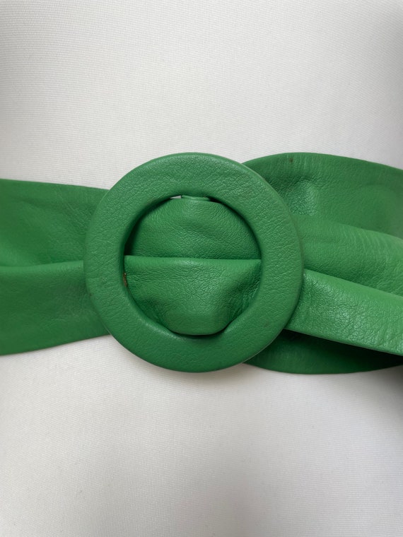 Vintage bright green Jaeger leather belt / sash /… - image 1