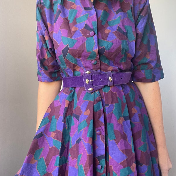 Vintage 1980s Petites by Willi USA purple shirt dress