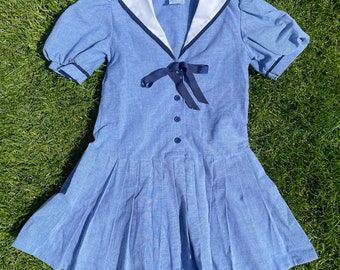 vintage kids blue sailor collar dress / Age 5 / Summer