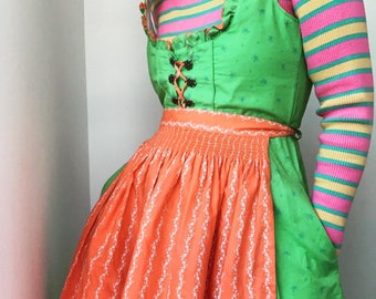 Vintage colourful dirndl dress / costume / traditional / apron / 90s / size 10/12