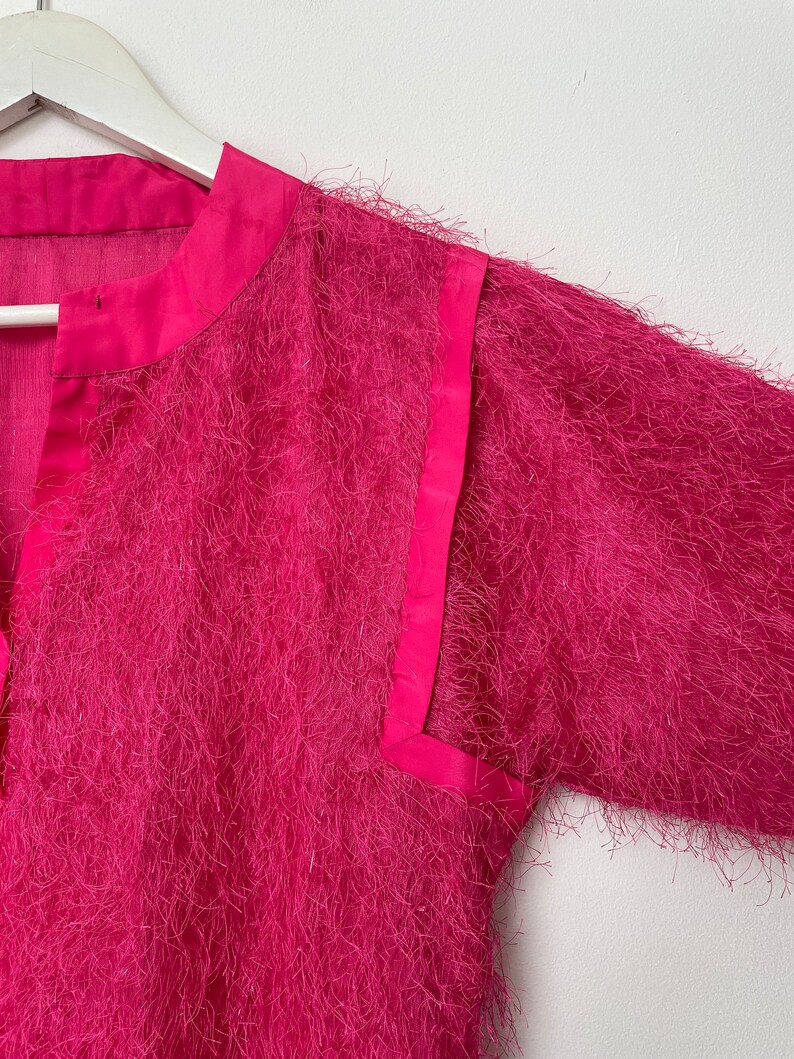 Vintage bright pink party dress / fluffy / soft / tinsel / festival dress / costume image 6