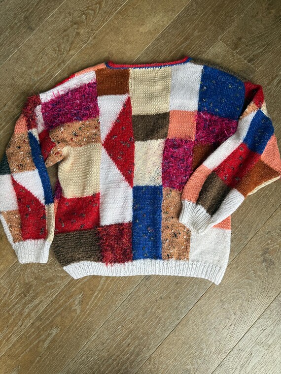 Vintage Patchwork Hand Knitted Sweater Jumper Mul… - image 9